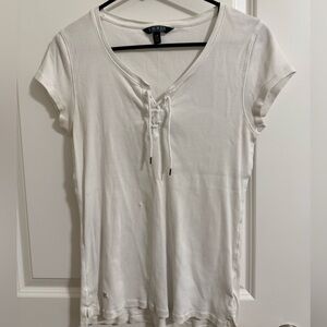 NWOT Lauren Ralph Lauren White Lace-Up Short Sleeve Tee